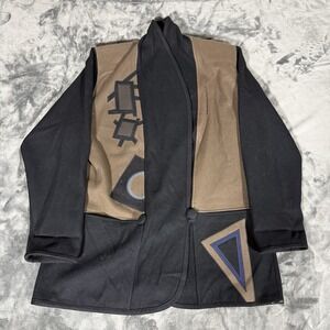 Vintage Beppa Wool Open Coat Womens Large Brown Black Geometric Avant Garde